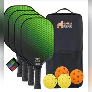 4-Pk Gorilla Gear Pickleball Paddle Set Fiberglass USAPA Approved Balls/Bag NWT